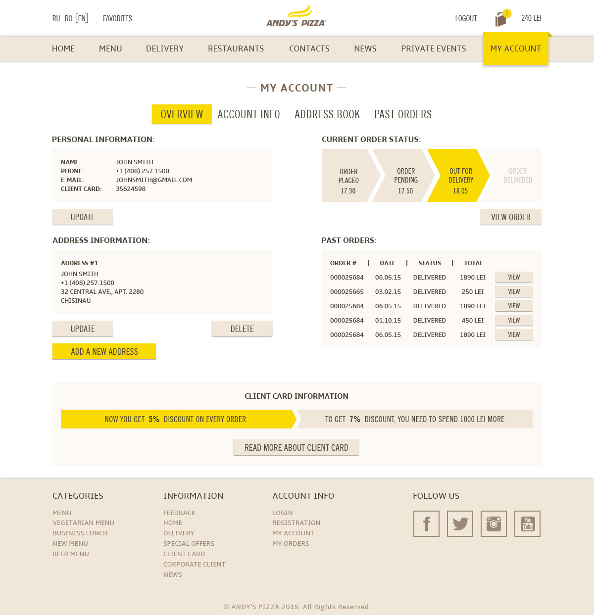 Site-ul pentru Andy's Pizza